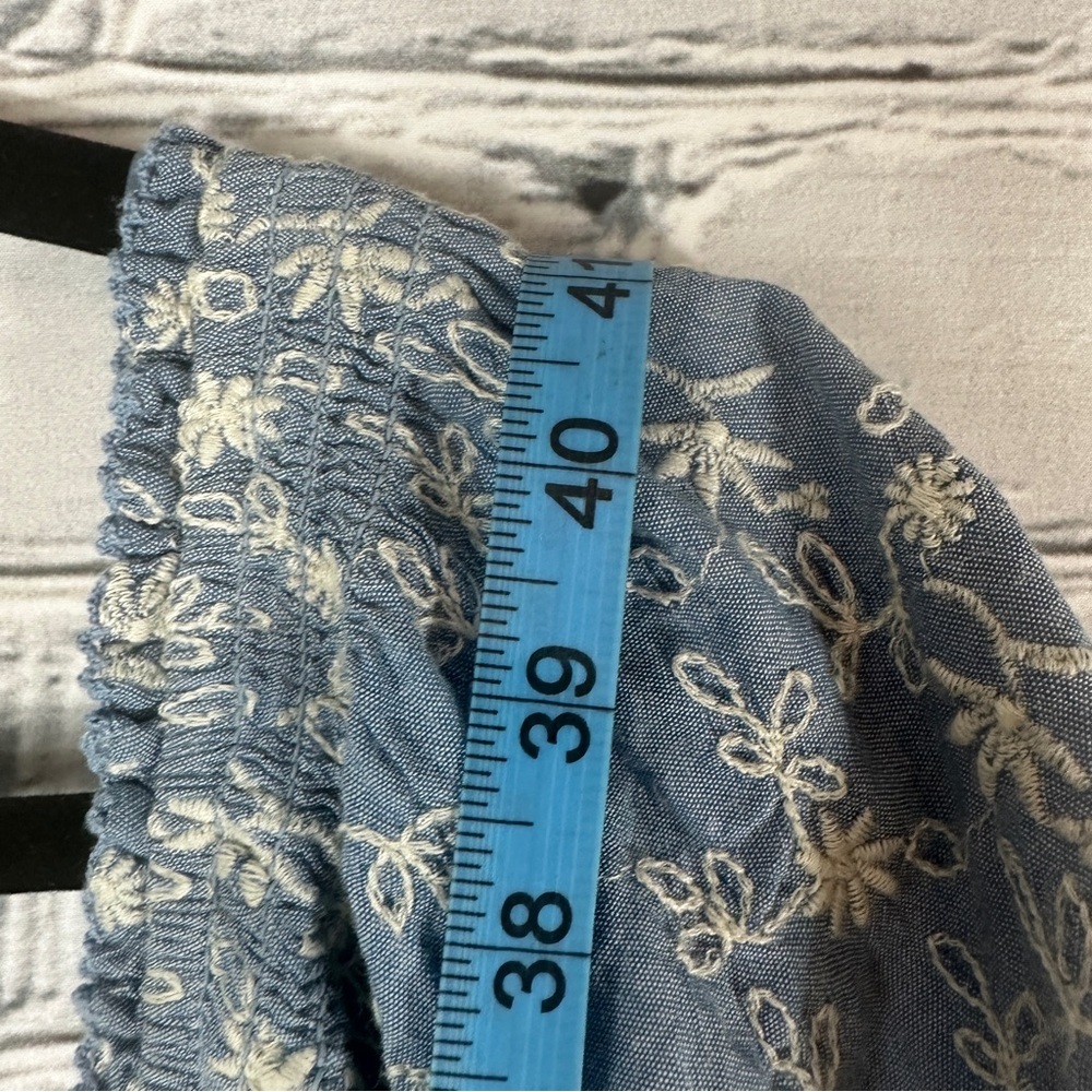 Old Navy Puff-Sleeve Tiered Swing Dress 4x Chambray Embroidered Cottagecore - Picture 9 of 10